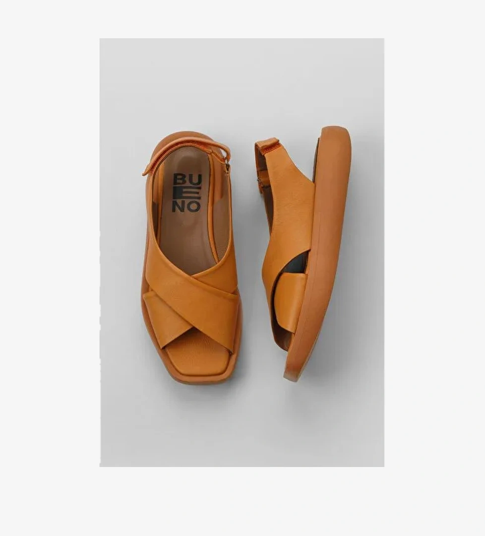 Bueno Shoes Turuncu Deri Kadın Dolgu Topuklu Sandalet 01wy1012 - Görsel 1