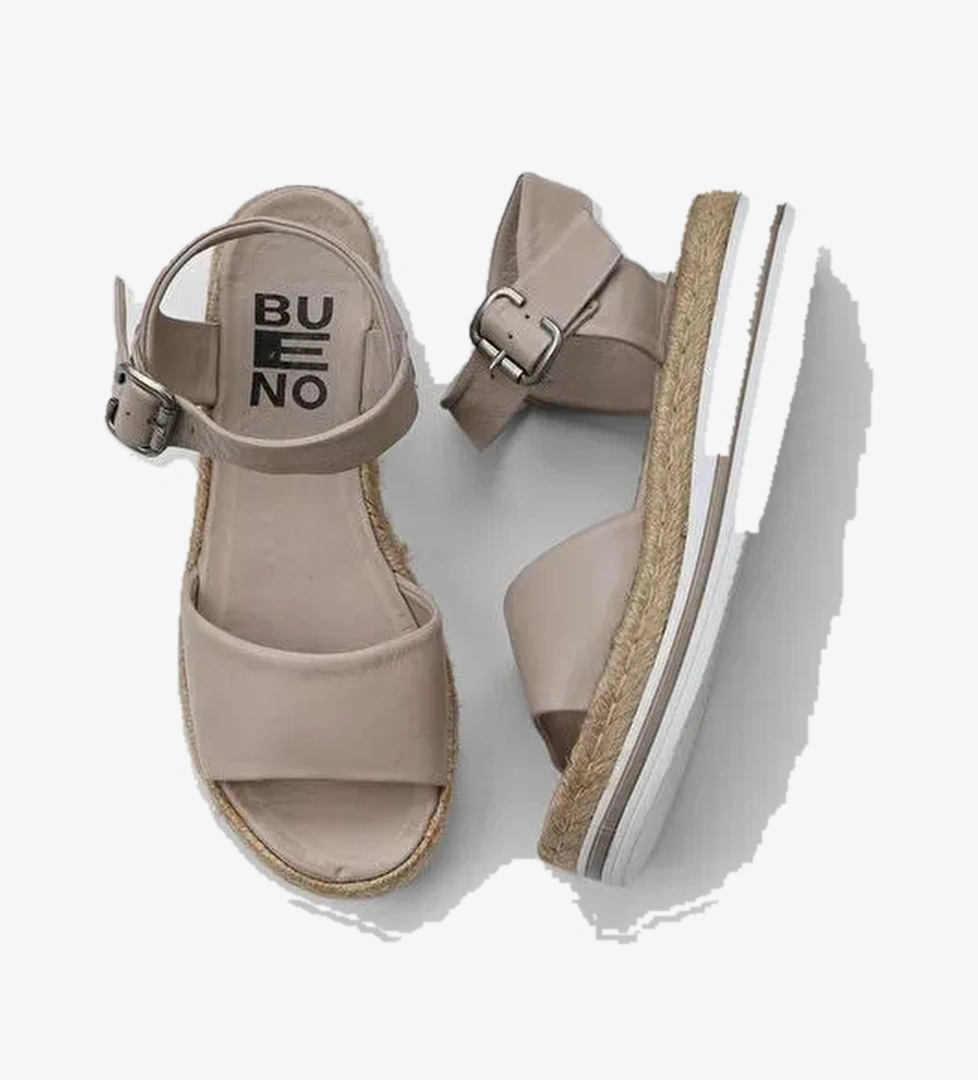 Bueno Shoes Gri Deri Kadın Dolgu Topuklu Sandalet 01ws4216 - Görsel 1
