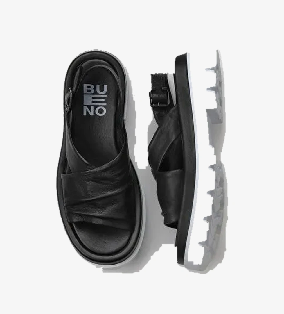 Bueno Shoes Siyah Deri Kadın Dolgu Topuklu Sandalet 01wu7303 - Görsel 1