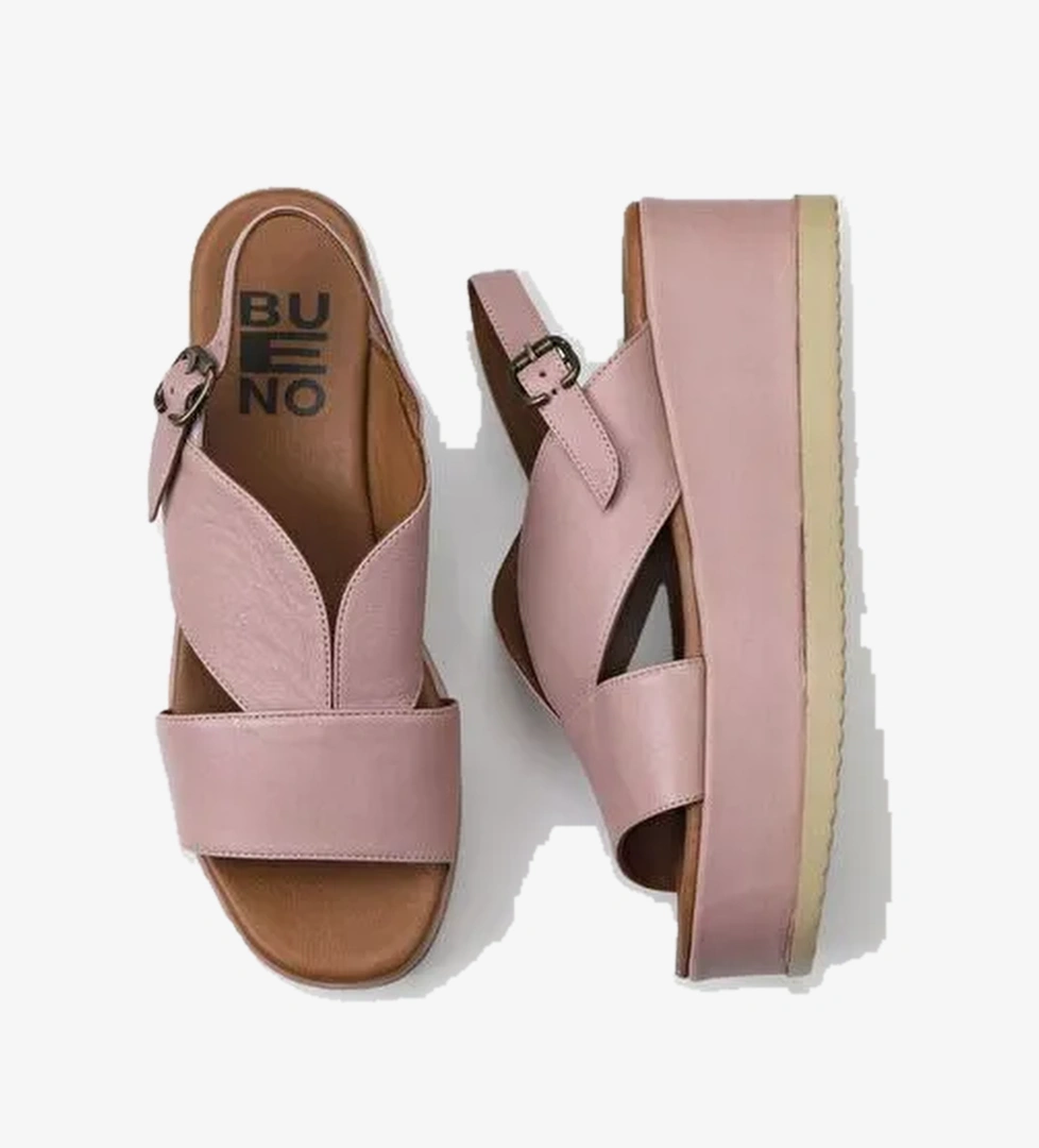 Bueno Shoes Gül Kurusu Deri Kadın Dolgu Topuklu Sandalet 01wy5800 - Görsel 1
