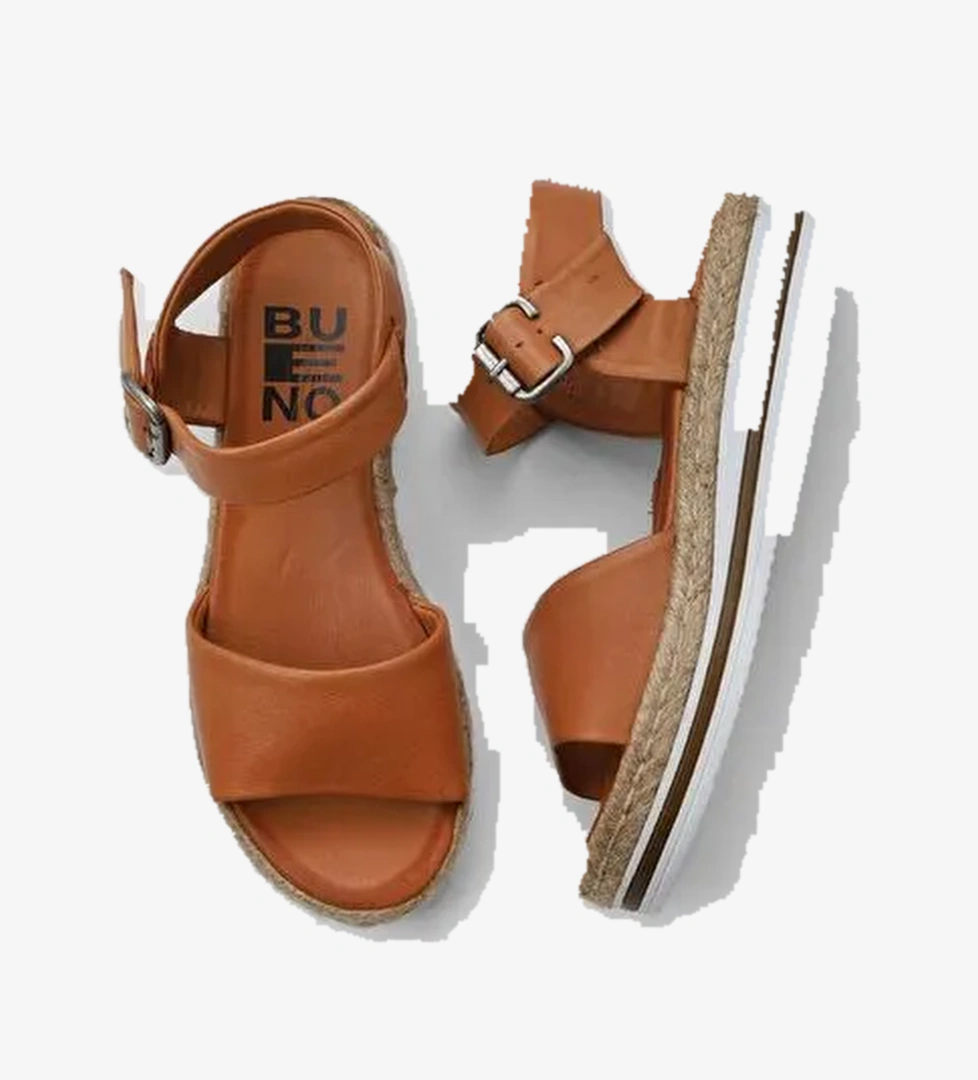 Bueno Shoes Taba Deri Kadın Dolgu Topuklu Sandalet 01ws4216 - Görsel 1