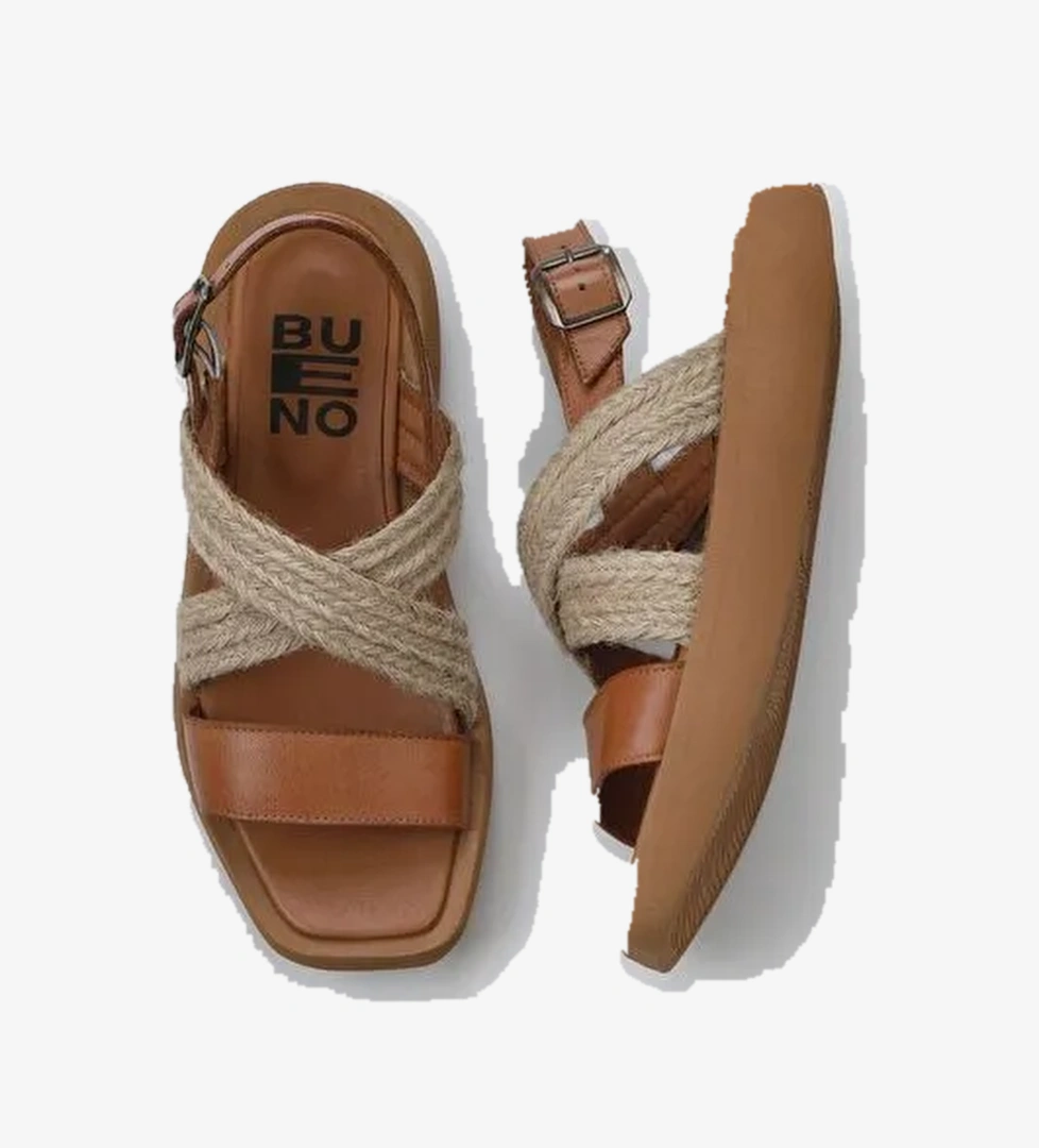 Bueno Shoes Taba Hasır Koyu Deri Kadın Sandalet 01wy1011 - Görsel 1