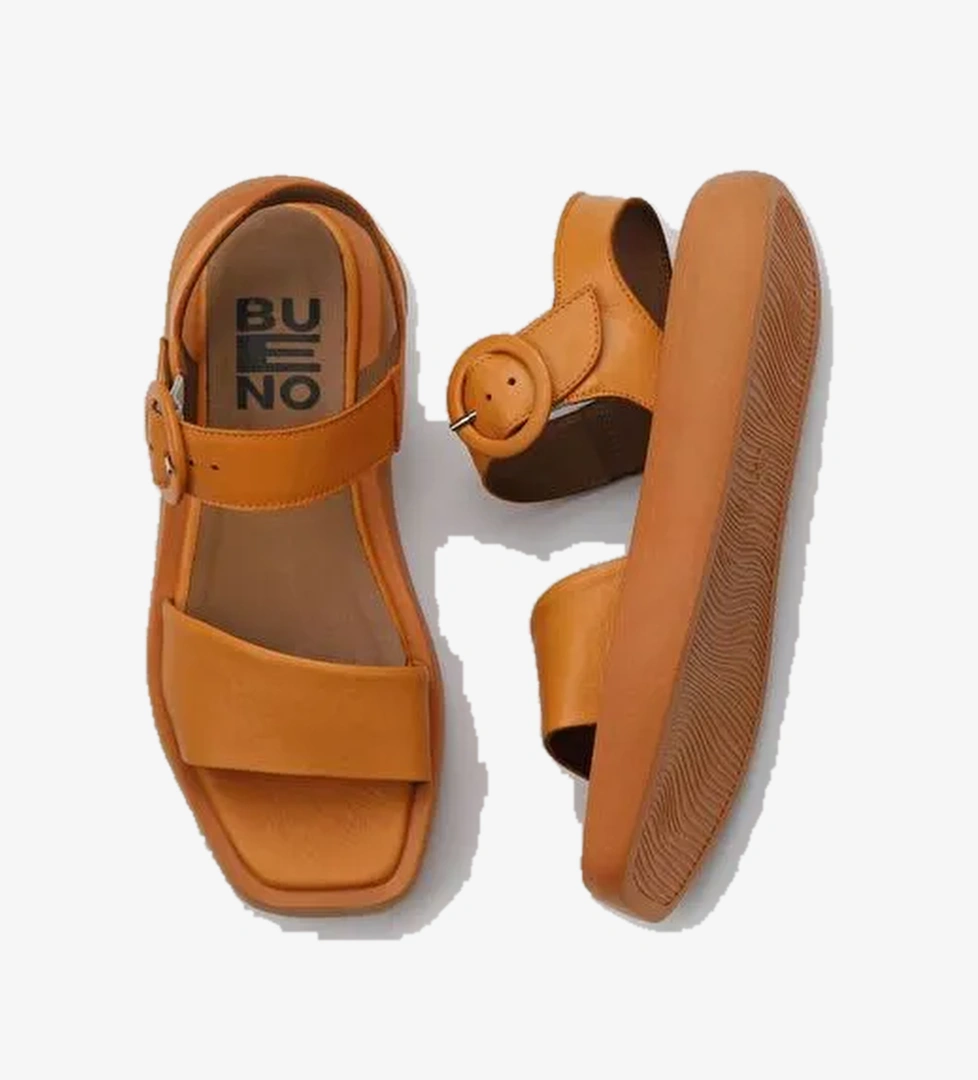 Bueno Shoes Turuncu Deri Kadın Dolgu Topuklu Sandalet 01wy1002 - Görsel 1