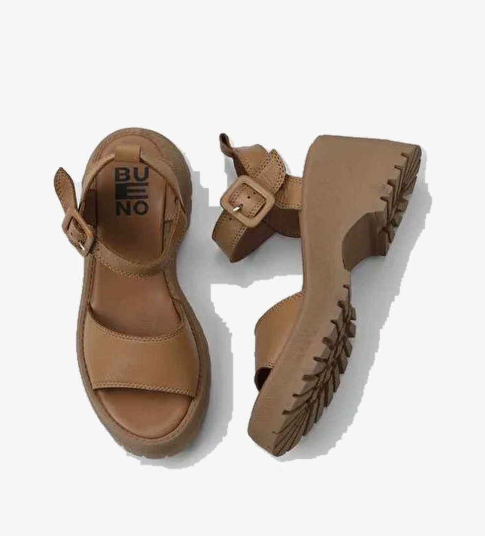 Bueno Shoes Taba Deri Kadın Dolgu Topuklu Sandalet 01wy12600 - Görsel 1