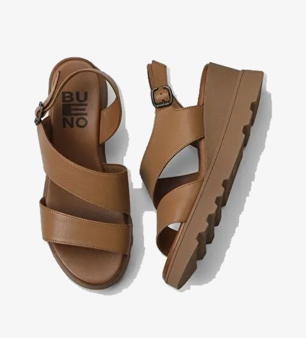 Bueno Shoes Taba Deri Kadın Dolgu Topuklu Sandalet 01wy8602 - Görsel 1