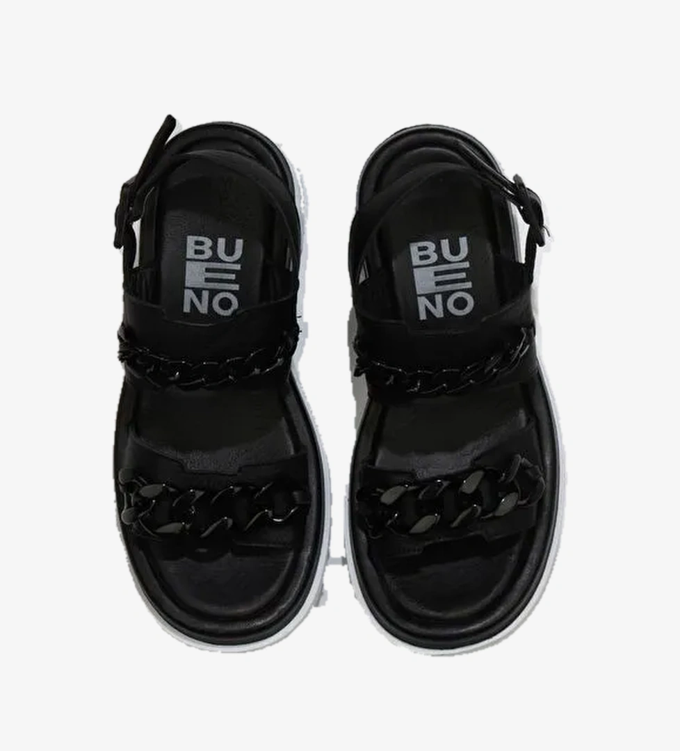 Bueno Shoes Siyah Deri Kadın Dolgu Topuklu Sandalet 01wu7300 - Görsel 1