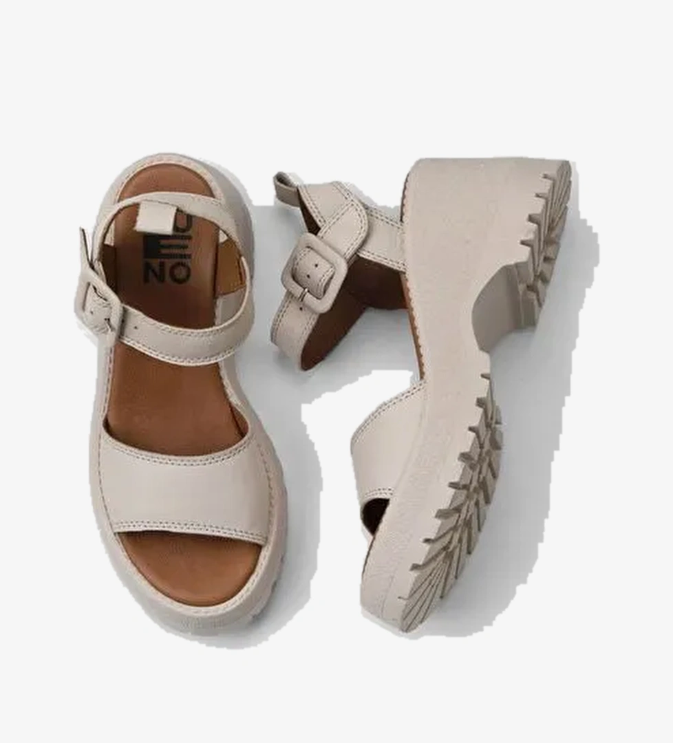 Bueno Shoes Krem Deri Kadın Dolgu Topuklu Sandalet 01wy12600 - Görsel 1