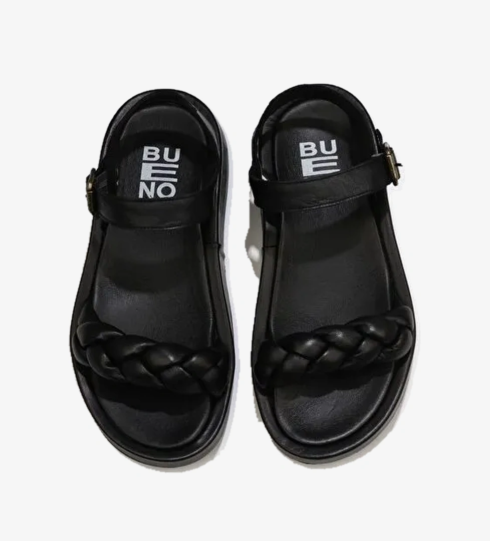 Bueno Shoes Siyah Deri Kadın Dolgu Topuklu Sandalet 01wu4641 - Görsel 1