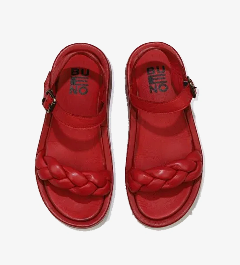 Bueno Shoes Kırmızı Deri Kadın Dolgu Topuklu Sandalet 01wu4641 - Görsel 1