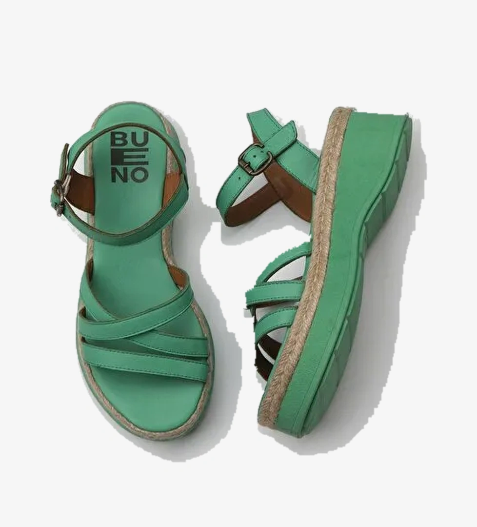 Bueno Shoes Yeşil Koyu Deri Kadın Dolgu Topuklu Sandalet 01wy8203 - Görsel 1