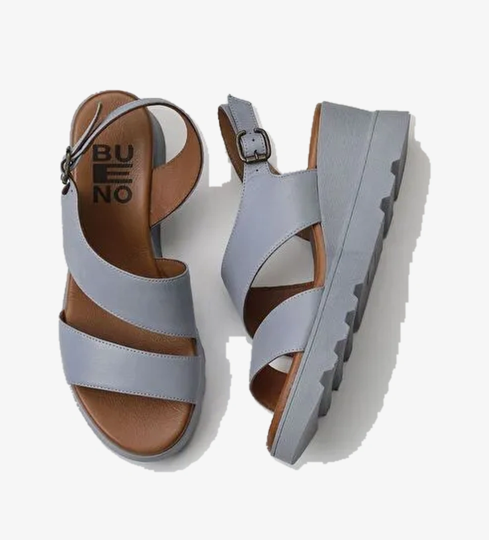 Bueno Shoes Mavi Deri Kadın Dolgu Topuklu Sandalet 01wy8602 - Görsel 1