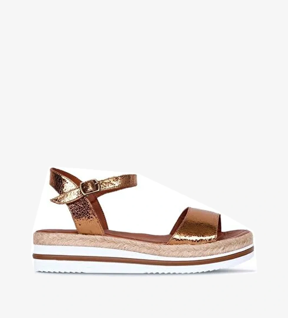 Bueno Shoes Bronz Deri Kadın Dolgu Topuklu Sandalet 01wq1612 - Görsel 1