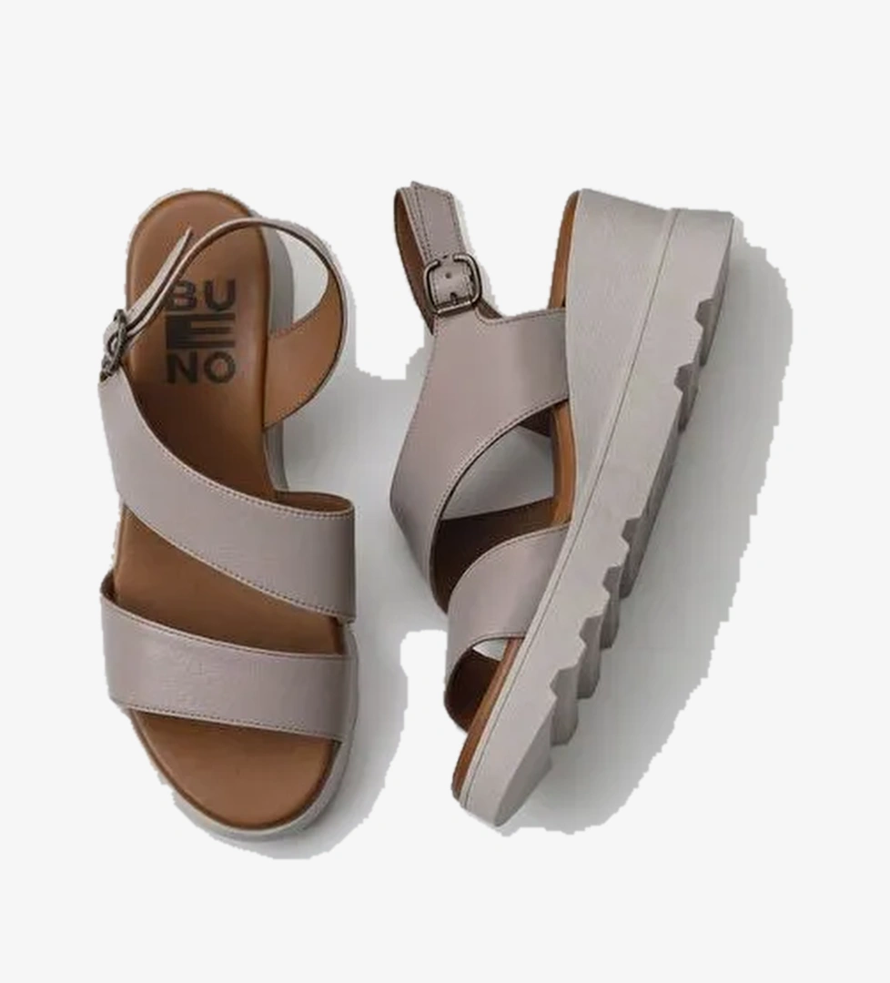 Bueno Shoes Gri Deri Kadın Dolgu Topuklu Sandalet 01wy8602 - Görsel 1