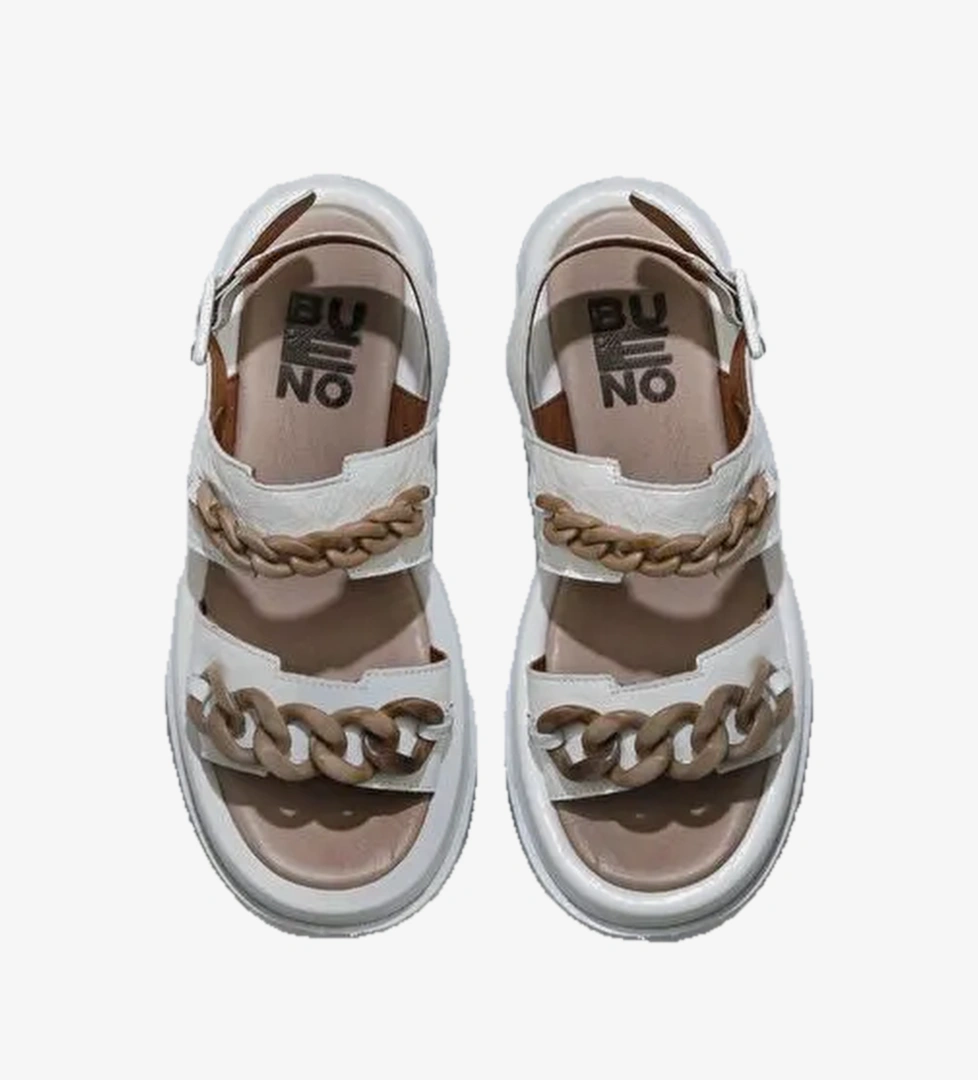 Bueno Shoes Beyaz Deri Kadın Dolgu Topuklu Sandalet 01wu7300