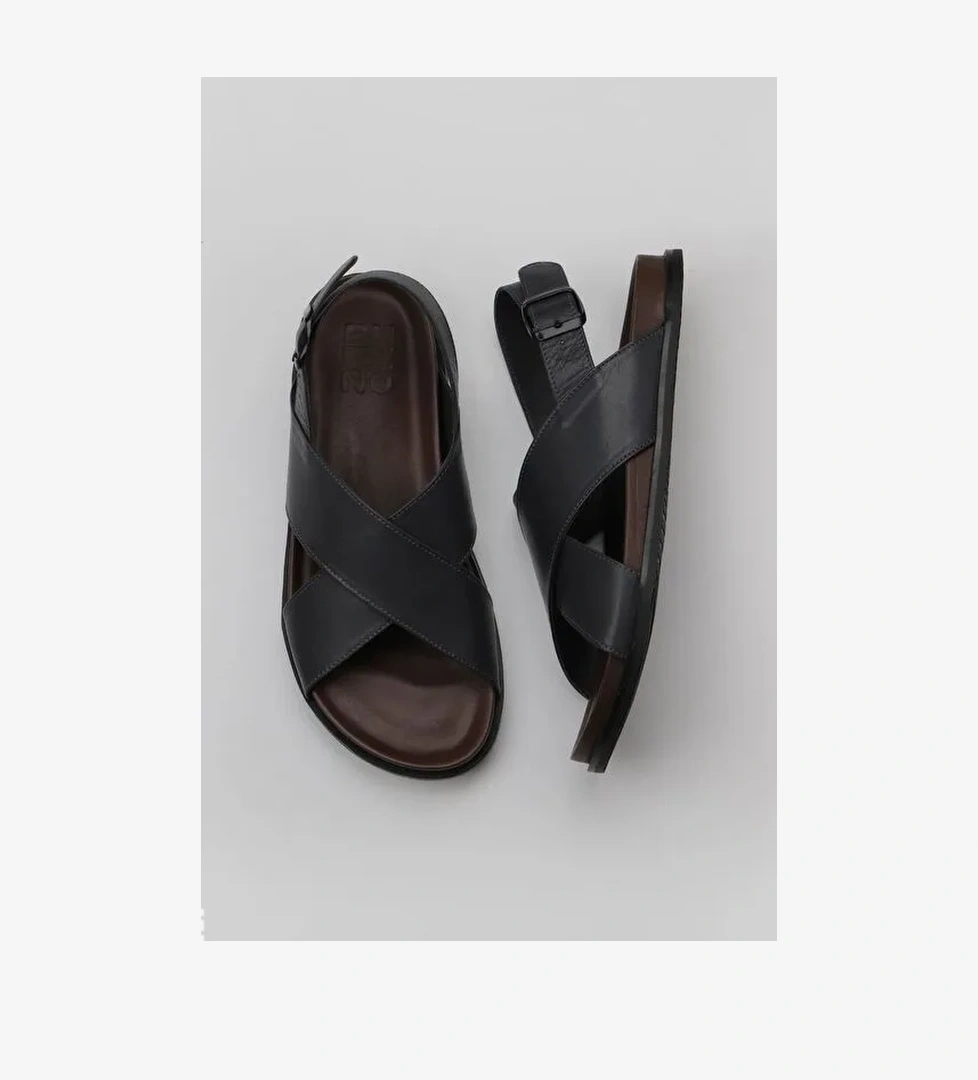 Bueno Shoes Gri Koyu Deri Erkek Sandalet 11s23261 - Görsel 1