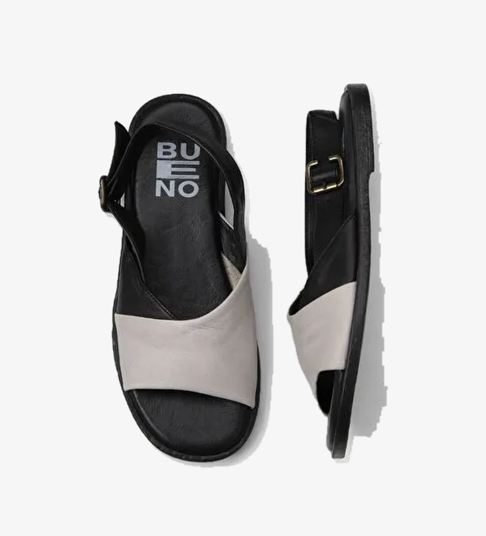 Bueno Shoes Ekru Siyah Deri Kadın Düz Sandalet 01wy2015 - Görsel 1