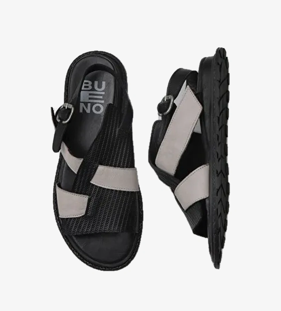 Bueno Shoes Siyah Gri Deri Kadın Sandalet 01wy5401