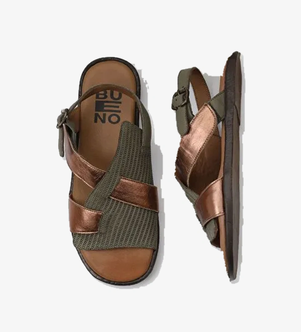 Bueno Shoes Haki Taba Deri Kadın Sandalet 01wy2012 - Görsel 1