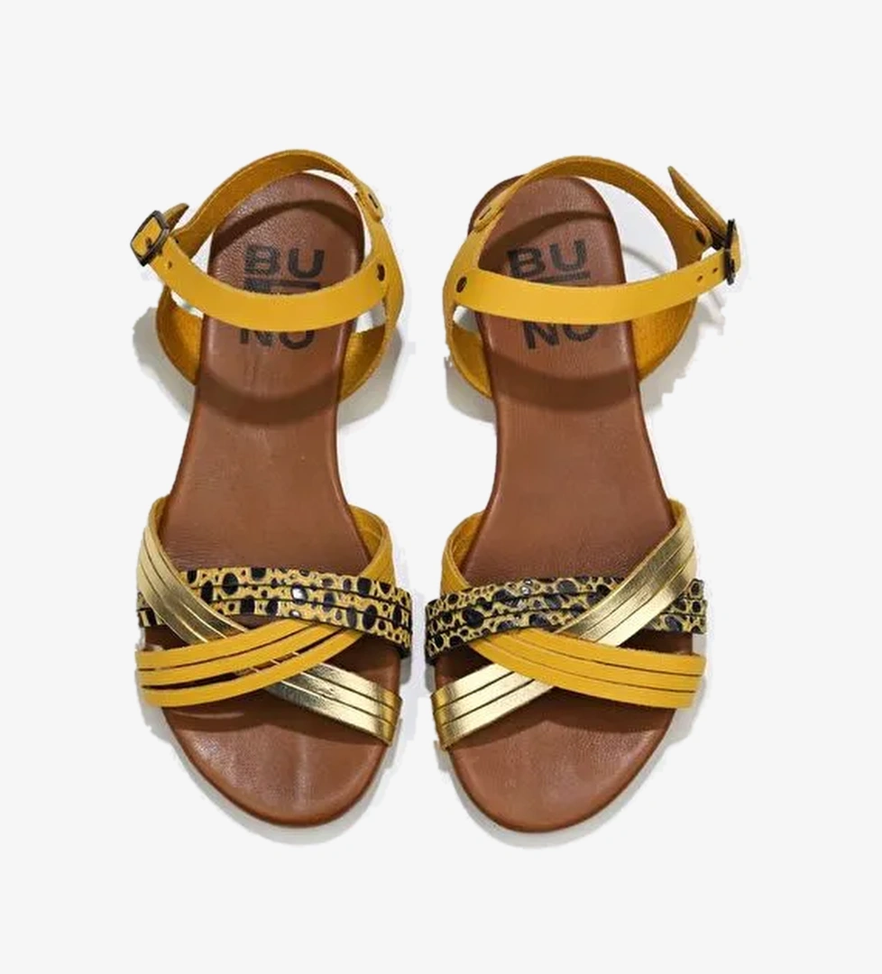 Bueno Shoes Sarı Multi Deri Kadın Sandalet 01wu7442 - Görsel 1