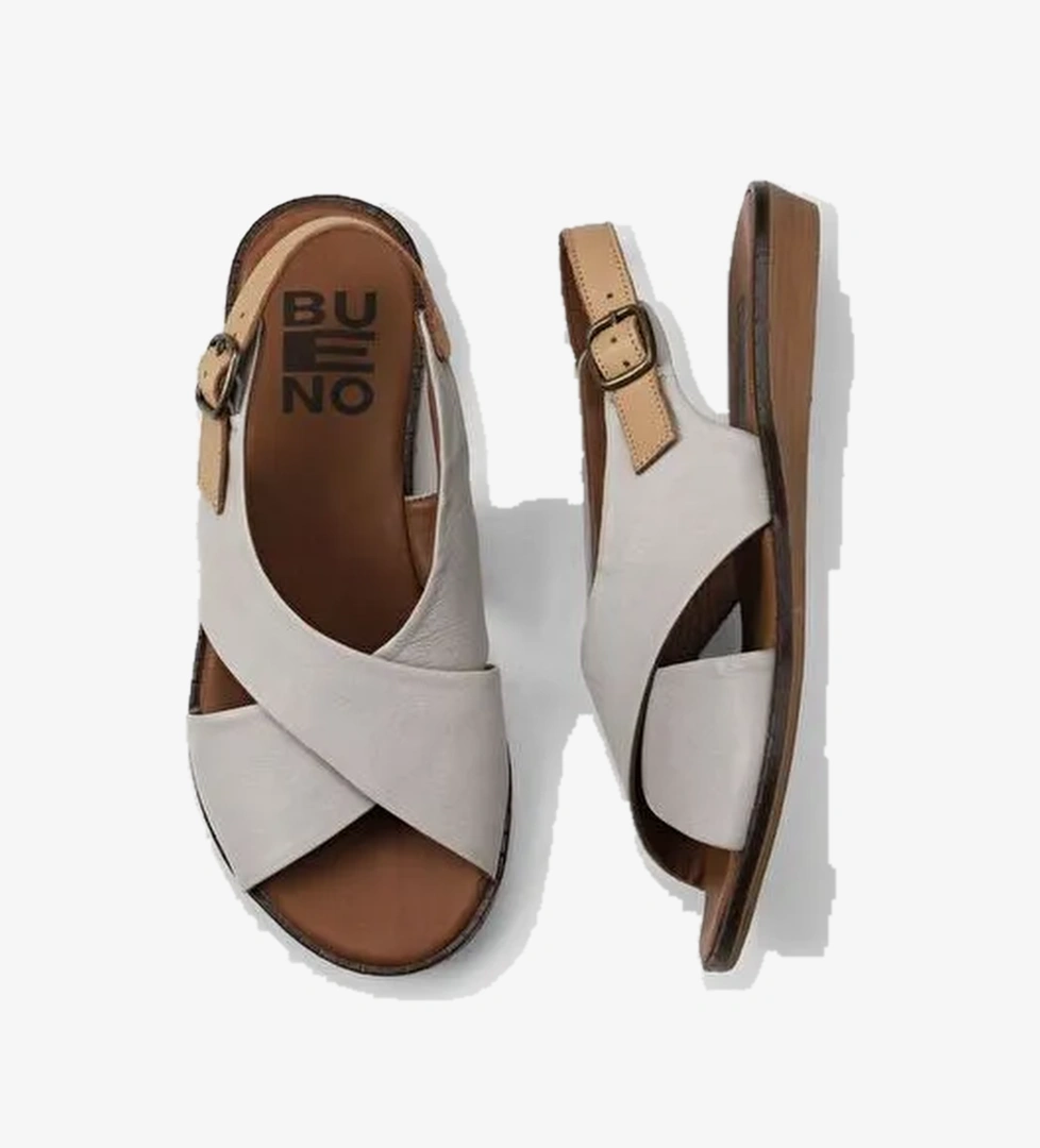 Bueno Shoes Gri Bej Deri Kadın Düz Sandalet 01wu8213 - Görsel 1