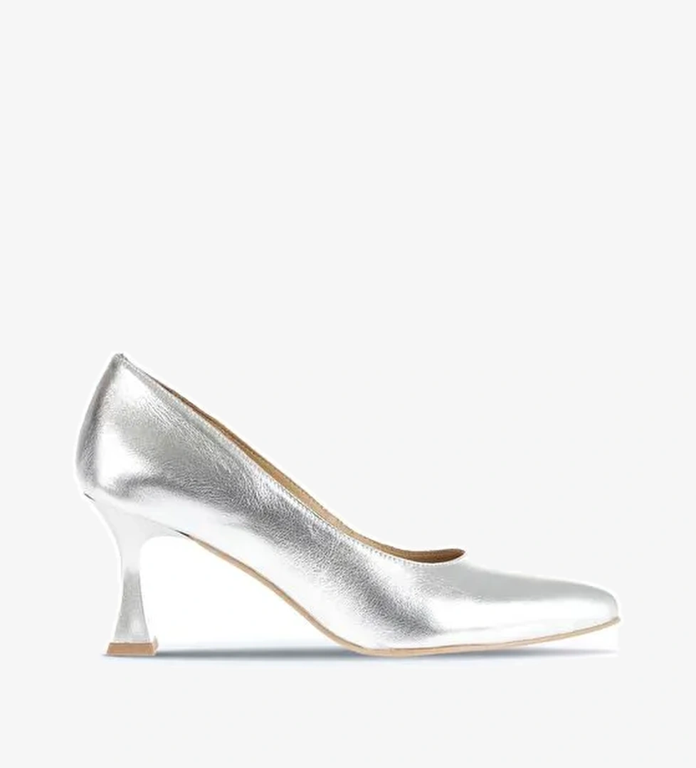 Bueno Shoes Gümüş Deri Kadın Topuklu Ayakkabı 01wa1401 - Görsel 1