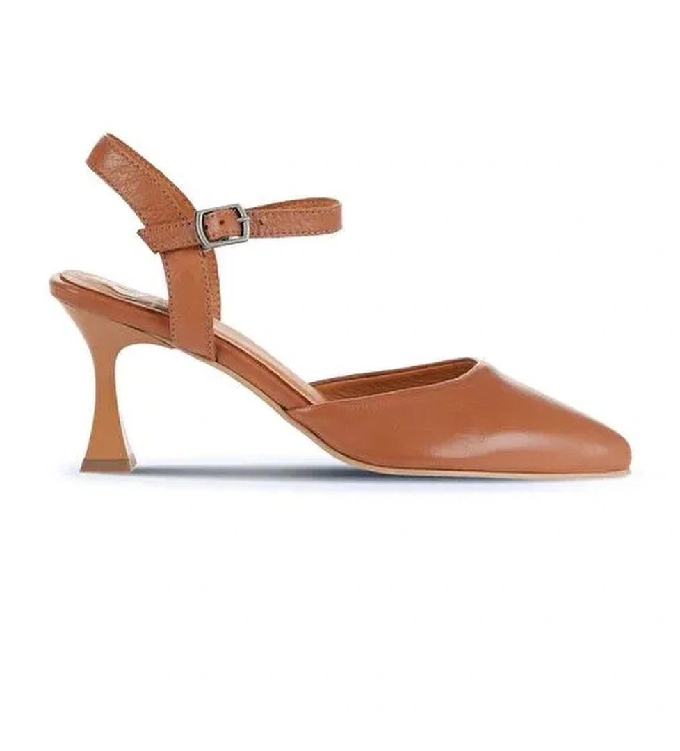 Bueno Shoes Taba Koyu Deri Kadın Topuklu Ayakkabı 01wa1403 - Görsel 1
