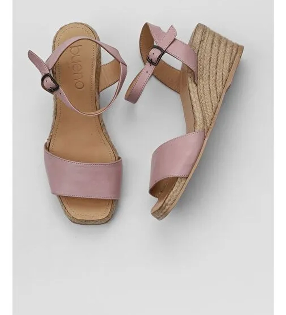 Bueno Shoes Gül Kurusu Deri Kadın Dolgu Topuklu Espadril Sandalet 01ws10304 - Görsel 1