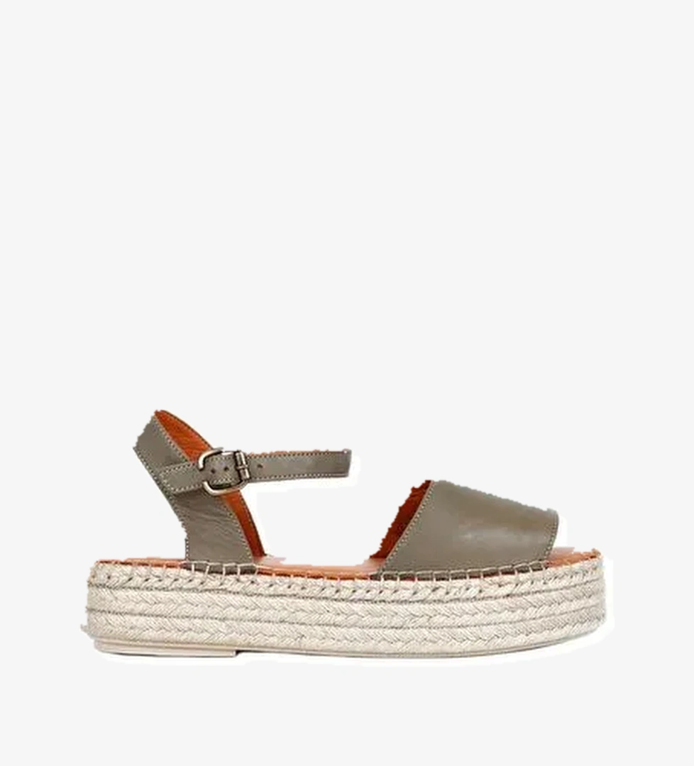 Bueno Shoes Yeşil Deri Kadın Dolgu Topuklu Espadril Sandalet 01wq3515 - Görsel 1