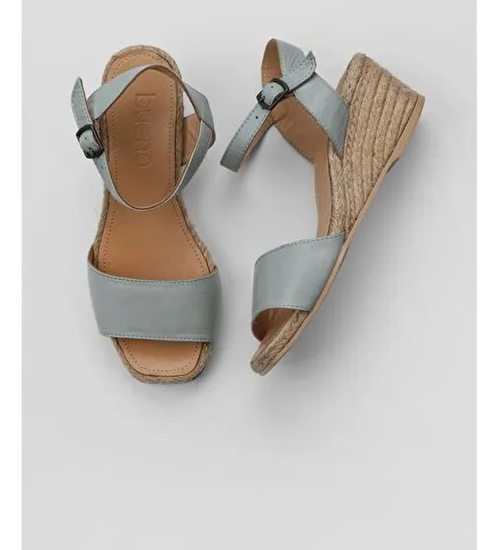 Bueno Shoes Turkuaz Deri Kadın Dolgu Topuklu Espadril Sandalet 01ws10304 - Görsel 1