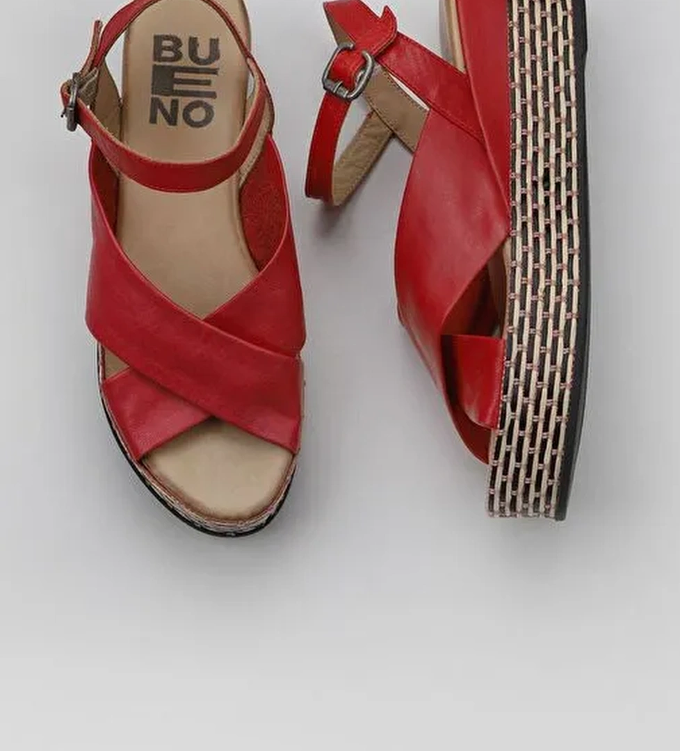 Bueno Shoes Kırmızı Deri Kadın Dolgu Topuklu Espadril Sandalet 01wq5901 - Görsel 1