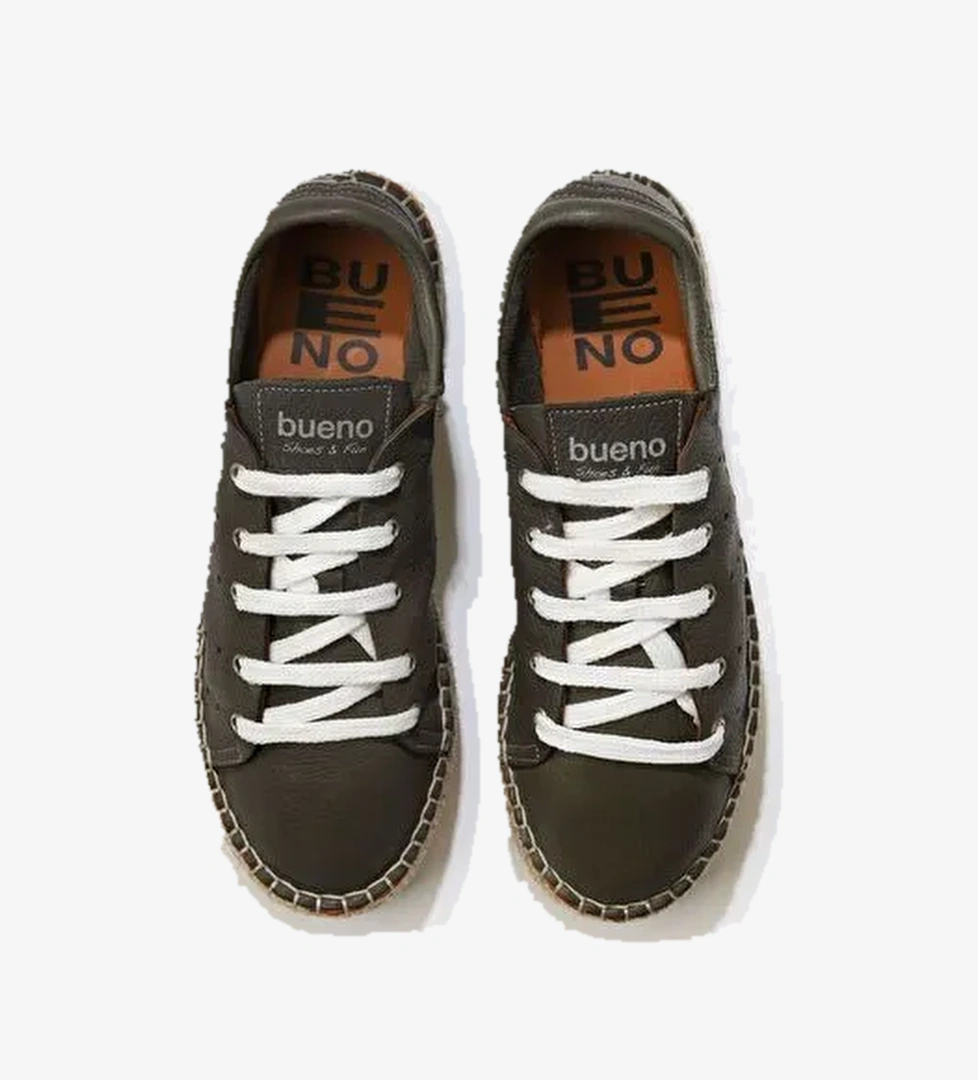 Bueno Shoes Haki Flotter Deri Kadın Dolgu Topuklu Espadril Ayakkabı 01wu5601 - Görsel 1