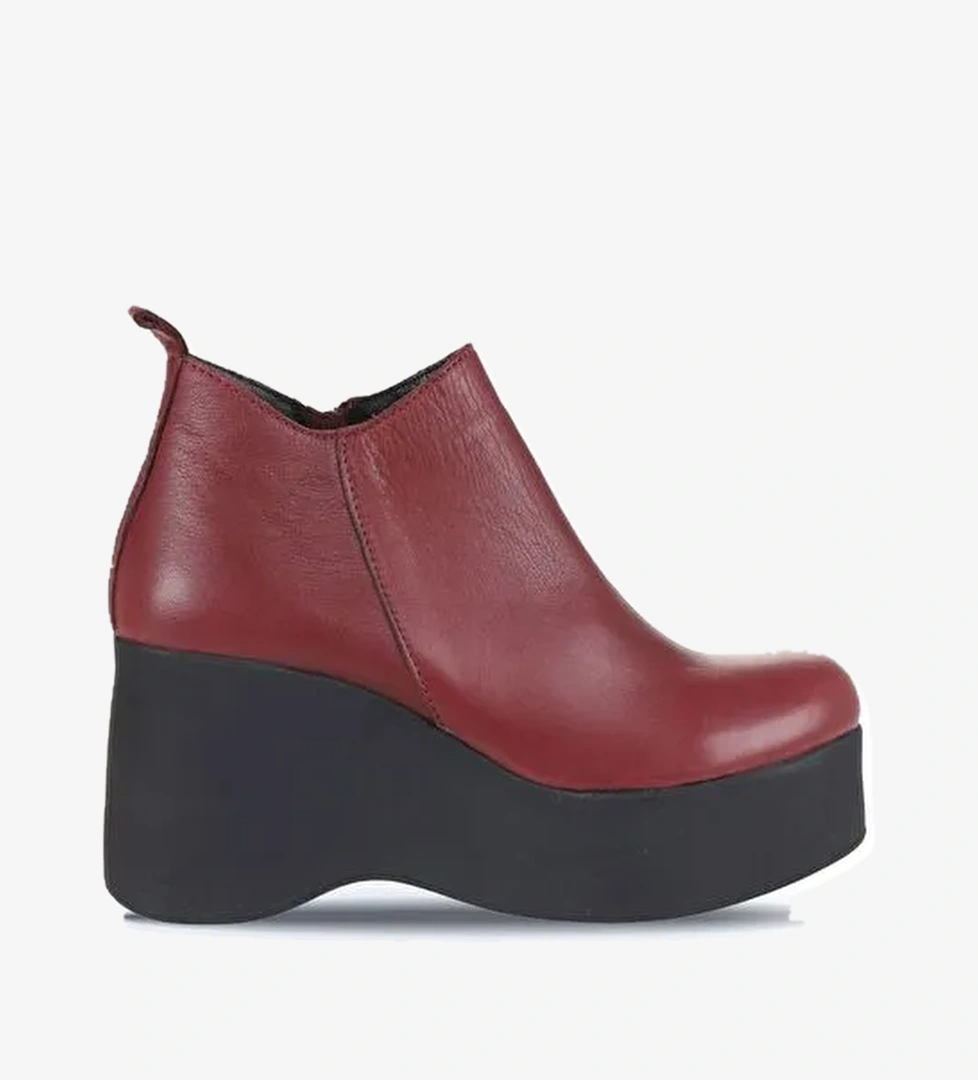 Bueno Shoes Bordo Deri Kadın Dolgu Topuklu Bot 01wz8603 - Görsel 1