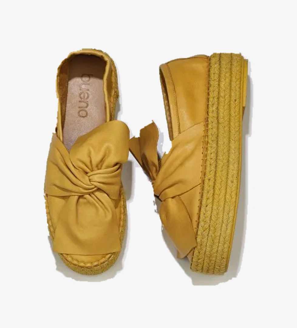 Bueno Shoes Sarı Deri Kadın Dolgu Topuklu Espadril Ayakkabı 01wq3502 - Görsel 1