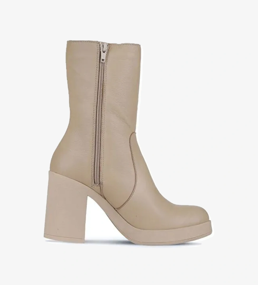 Bueno Shoes Vizon Deri Kadın Topuklu Bot 01wz3203 - Görsel 1