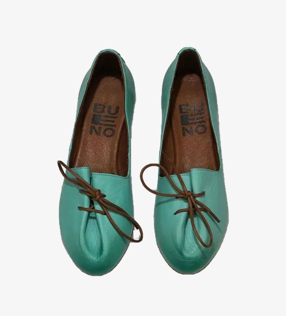 Bueno Shoes Yeşil Nil Deri Kadın Babet 01wl1237