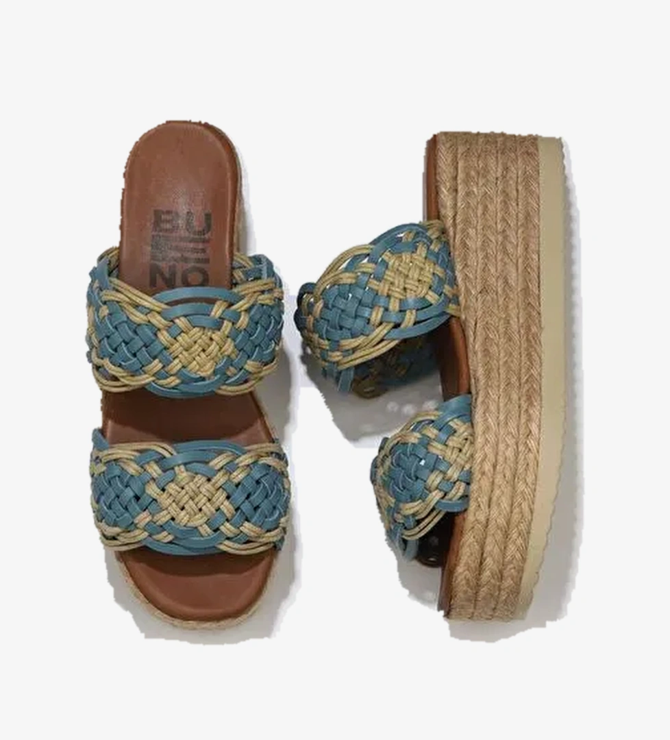 Bueno Shoes Mavi Deri Kadın Espadril Terlik 01wu6110 - Görsel 1