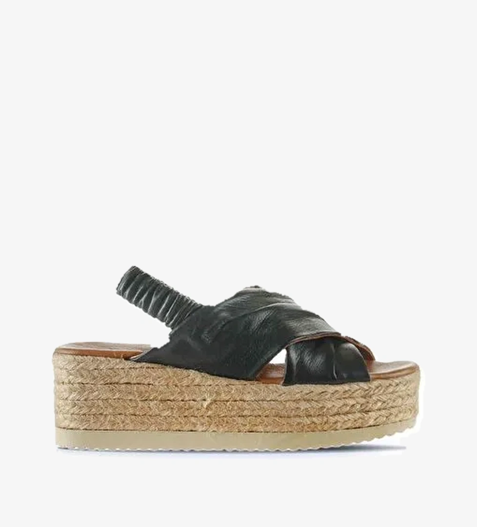 Bueno Shoes Siyah Khv-bej Deri Kadın Dolgu Topuklu Espadril Sandalet 01wu6105 - Görsel 1