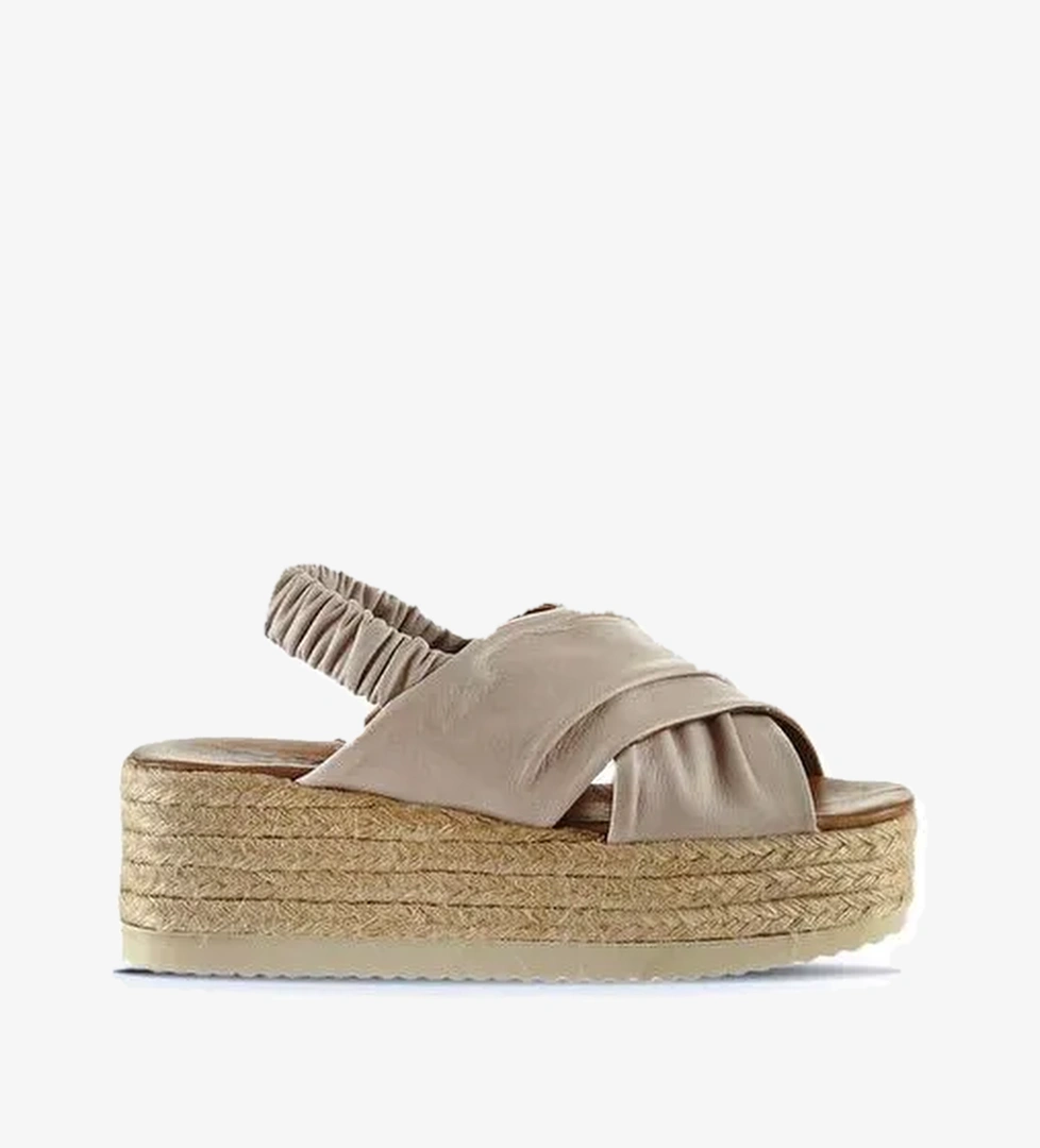 Bueno Shoes Gri Deri Kadın Dolgu Topuklu Espadril Sandalet 01wu6105 - Görsel 1