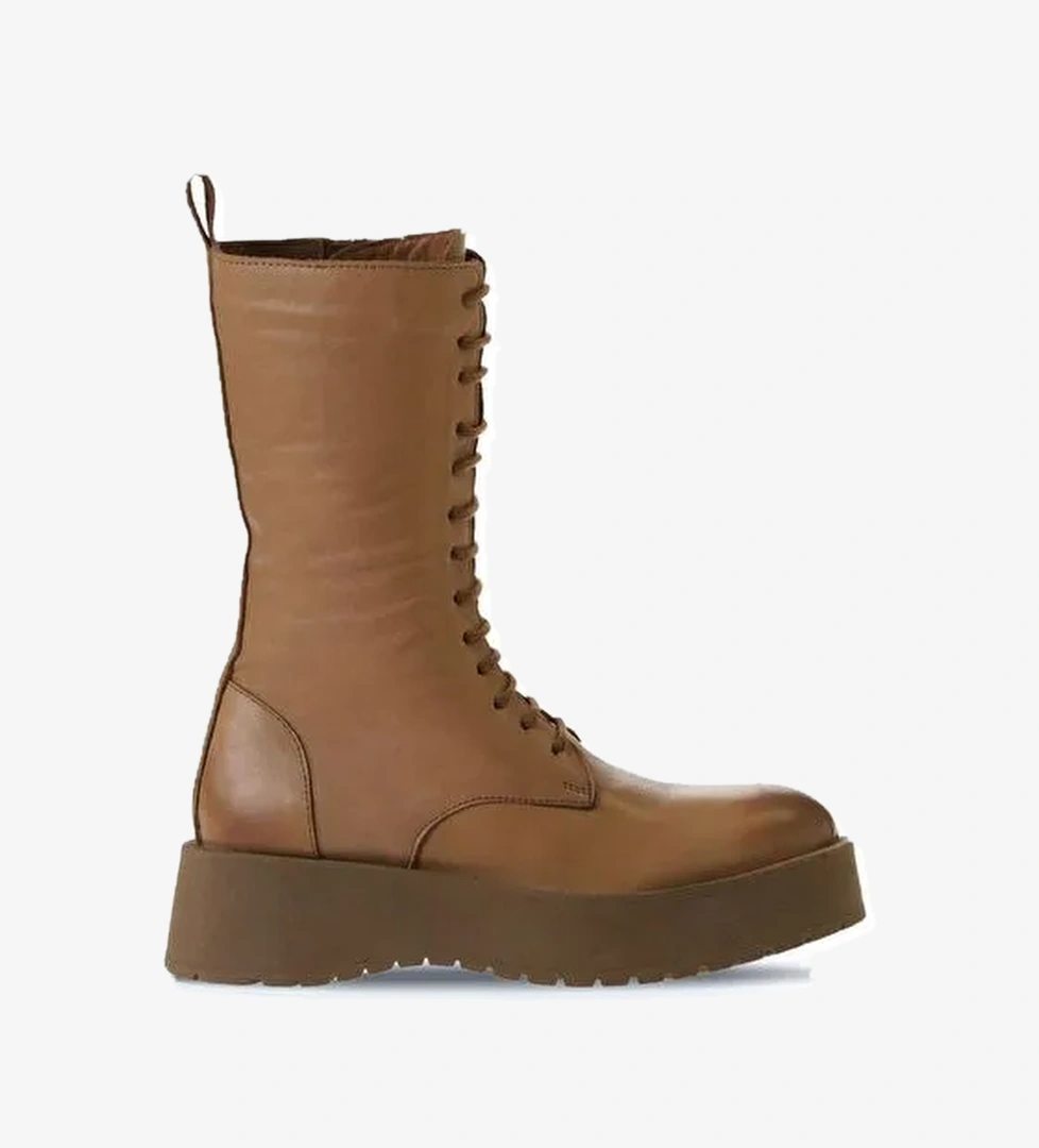 Bueno Shoes Taba Açık Deri Kadın Dolgu Topuklu Bot 01wv1303 - Görsel 1