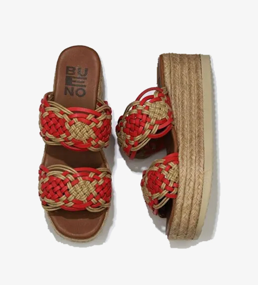 Bueno Shoes Kırmızı Deri Kadın Espadril Terlik 01wu6110 - Görsel 1