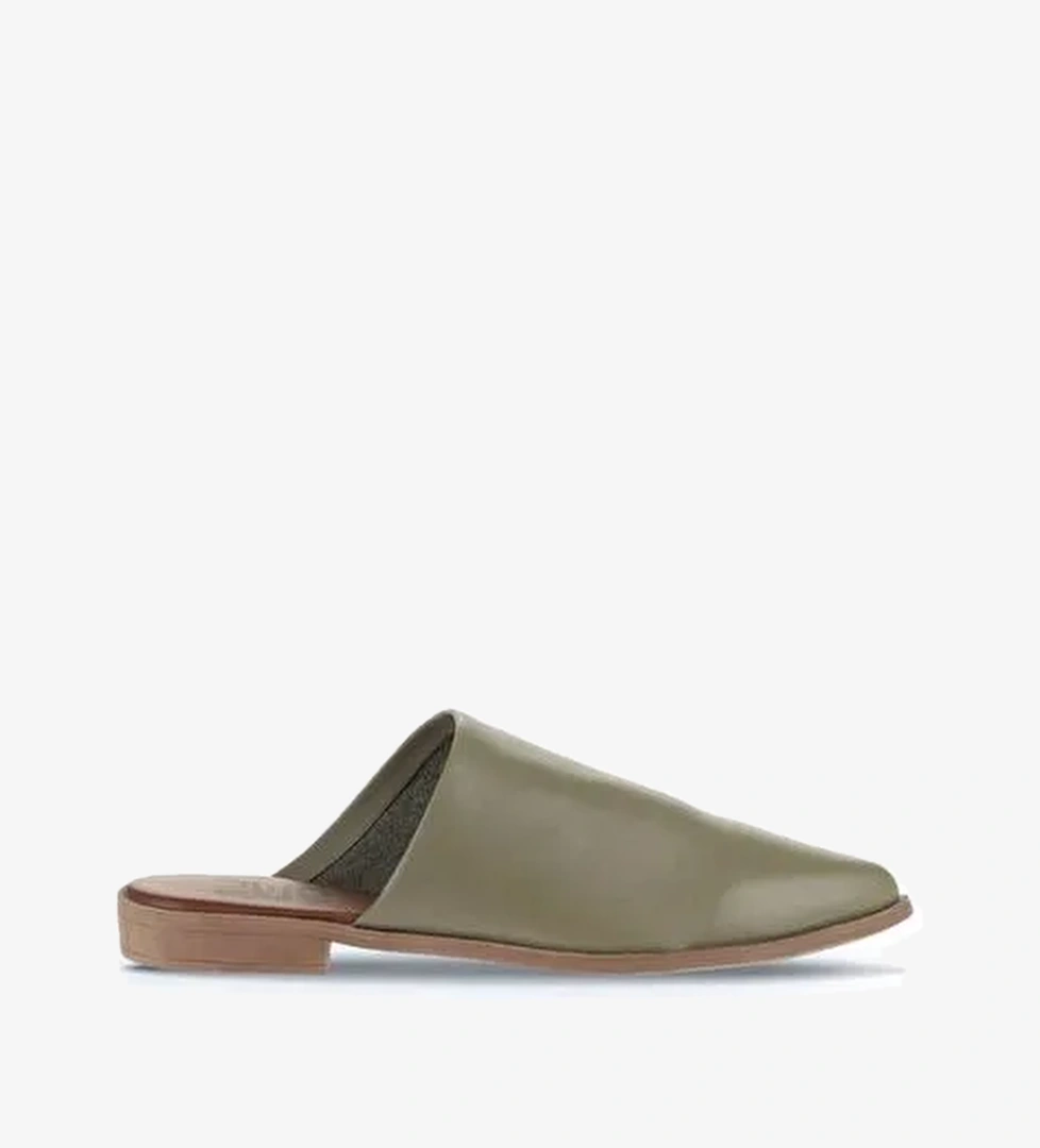 Bueno Shoes Yeşil Deri Kadın Düz Terlik 01wn0124 - Görsel 1