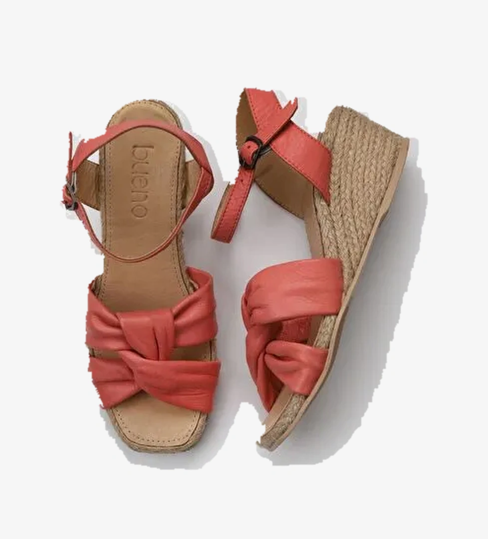 Bueno Shoes Mercan Deri Kadın Dolgu Topuklu Espadril Sandalet 01ws10307 - Görsel 1