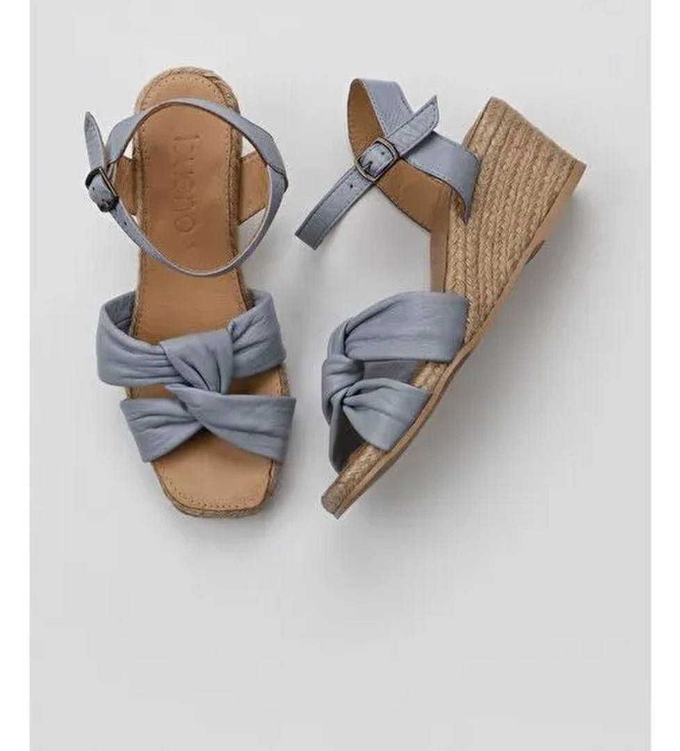 Bueno Shoes Mavi Deri Kadın Dolgu Topuklu Espadril Sandalet 01ws10307 - Görsel 1