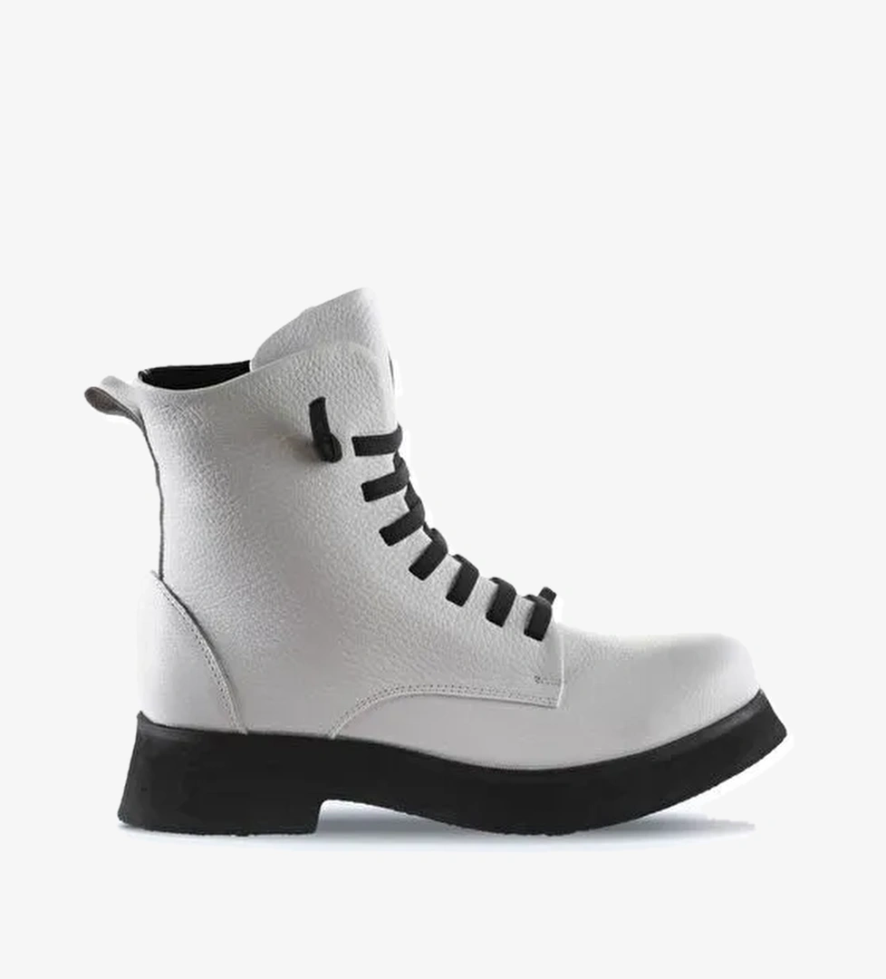 Bueno Shoes Beyaz Flotter Deri Kadın Dolgu Topuklu Bot 01wr8803