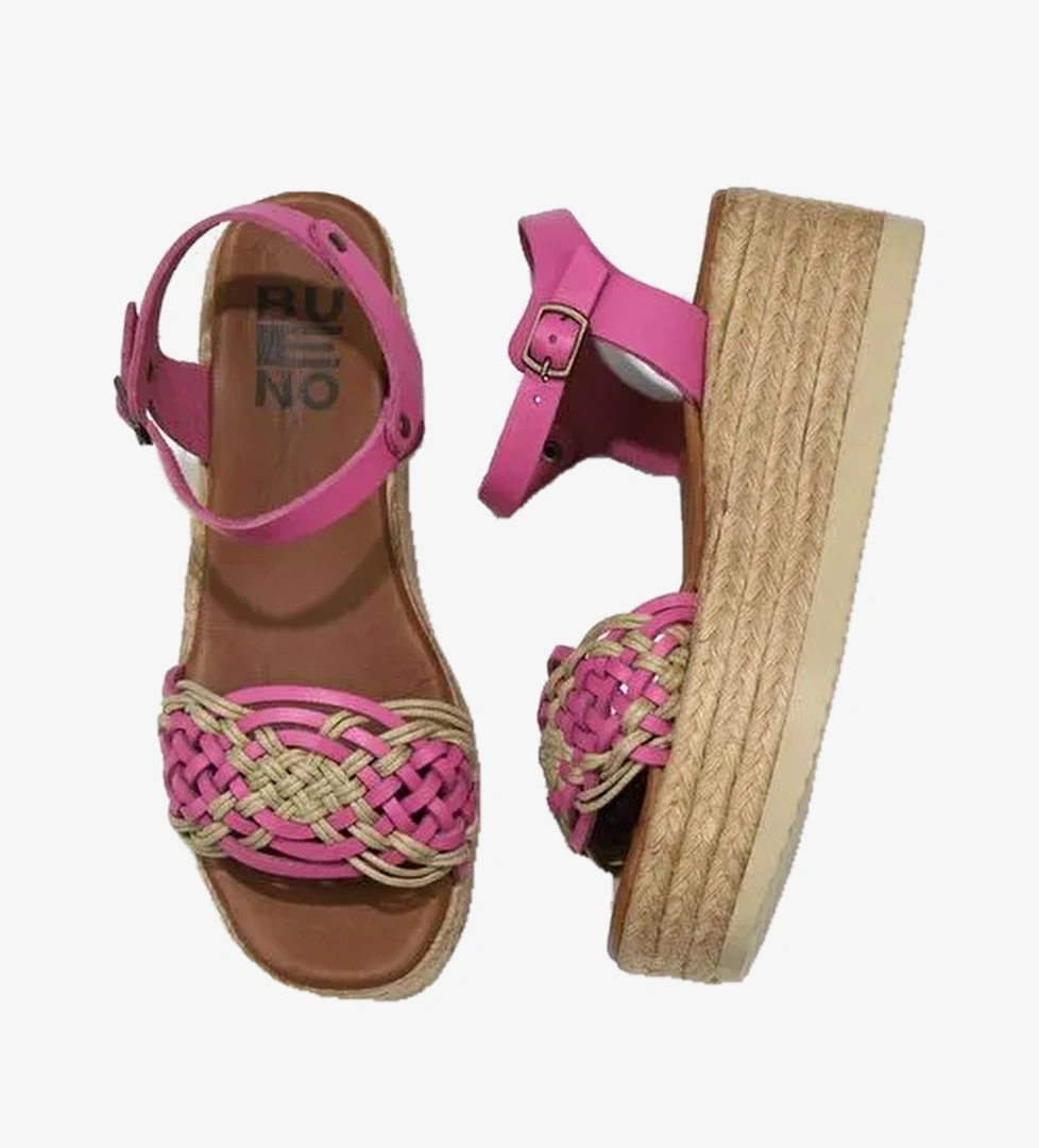 Bueno Shoes Fuşya Deri Kadın Dolgu Topuklu Espadril Sandalet 01wu6109
