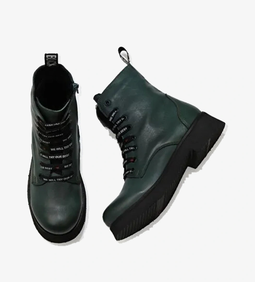 Bueno Shoes Yeşil Deri Kadın Düz Bot 01wr8802 - Görsel 1