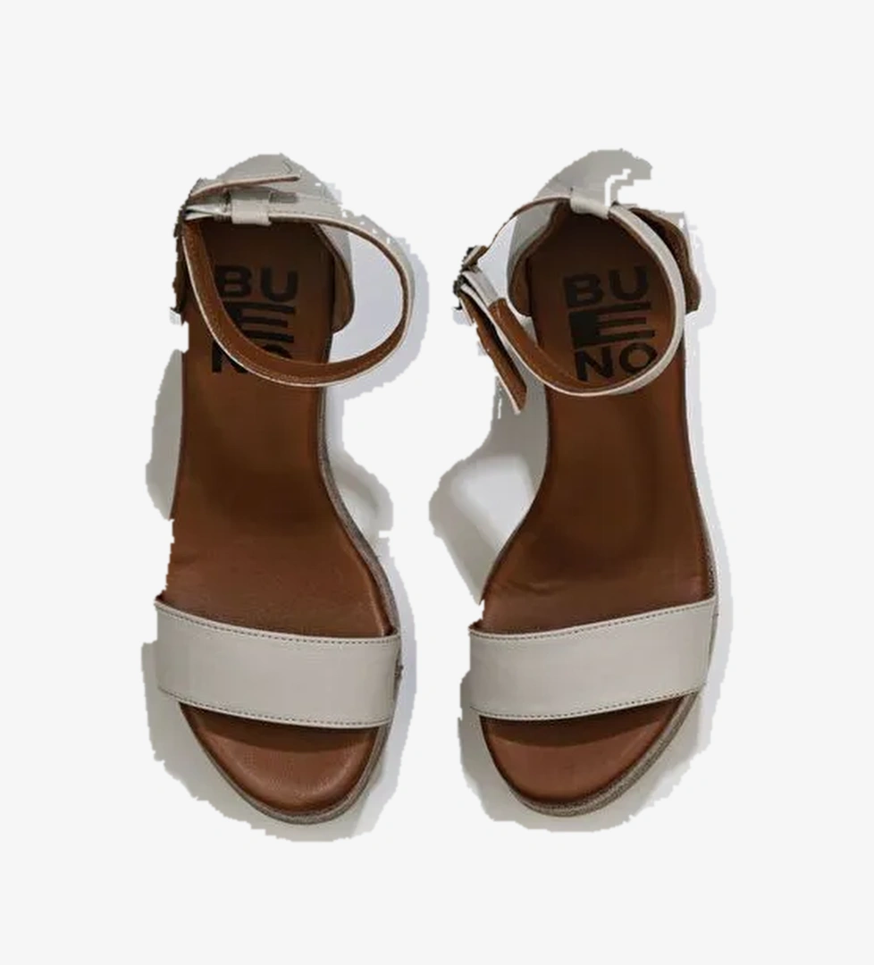 Bueno Shoes Gri Deri Kadın Dolgu Topuklu Espadril Sandalet 01wu7200 - Görsel 1