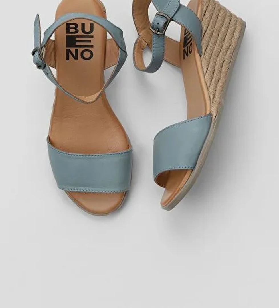 Bueno Shoes Mavi Deri Kadın Dolgu Topuklu Espadril Sandalet 01ws11101 - Görsel 1