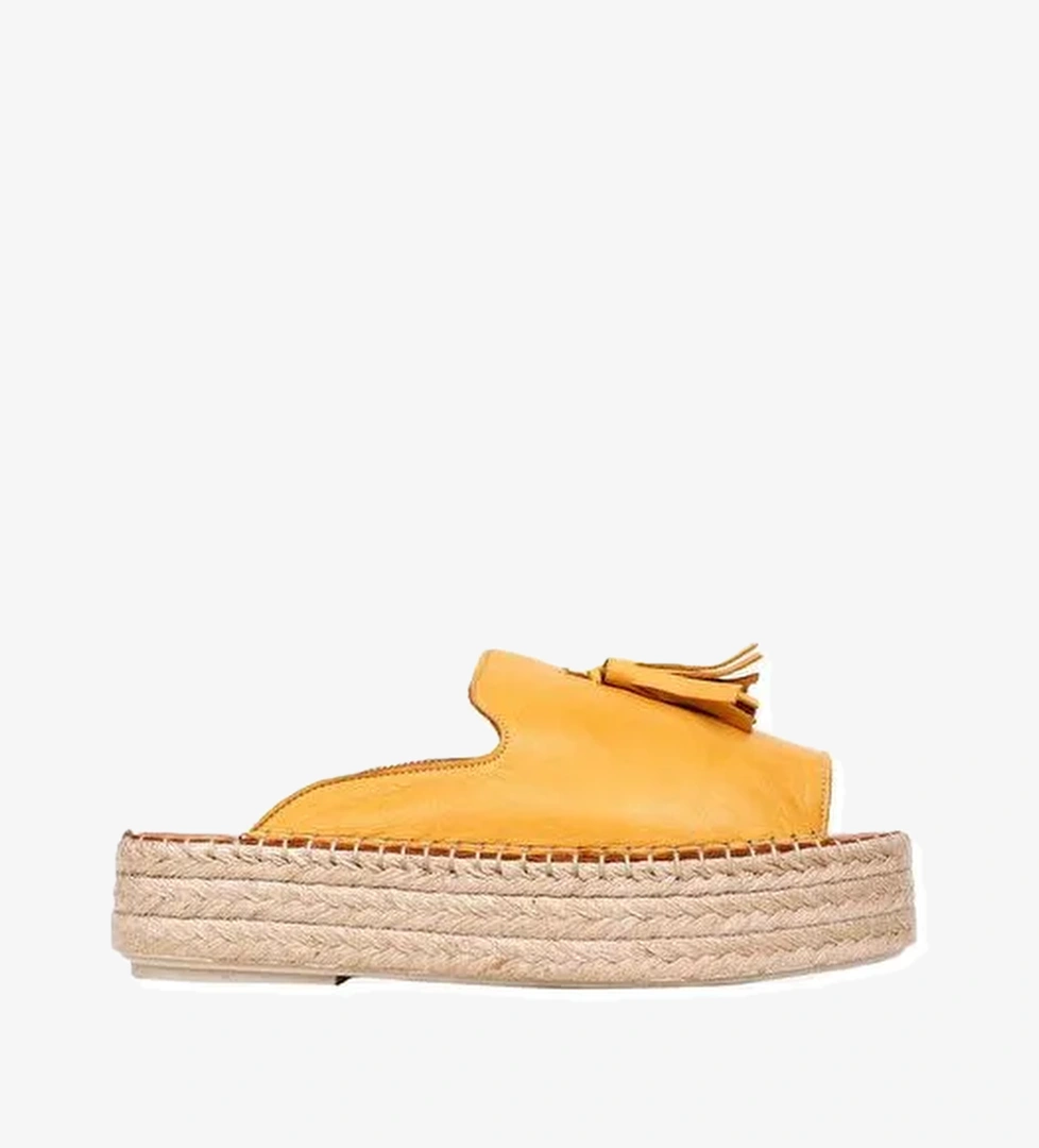 Bueno Shoes Sarı Deri Kadın Dolgu Topuklu Espadril Terlik 01wq3511 - Görsel 1