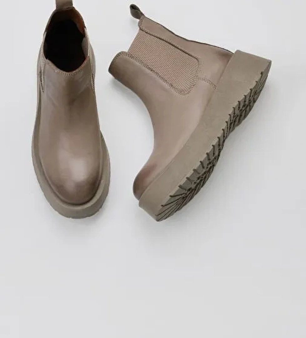 Bueno Shoes Vizon Açık Deri Kadın Dolgu Topuklu Bot 01wv1300 - Görsel 1